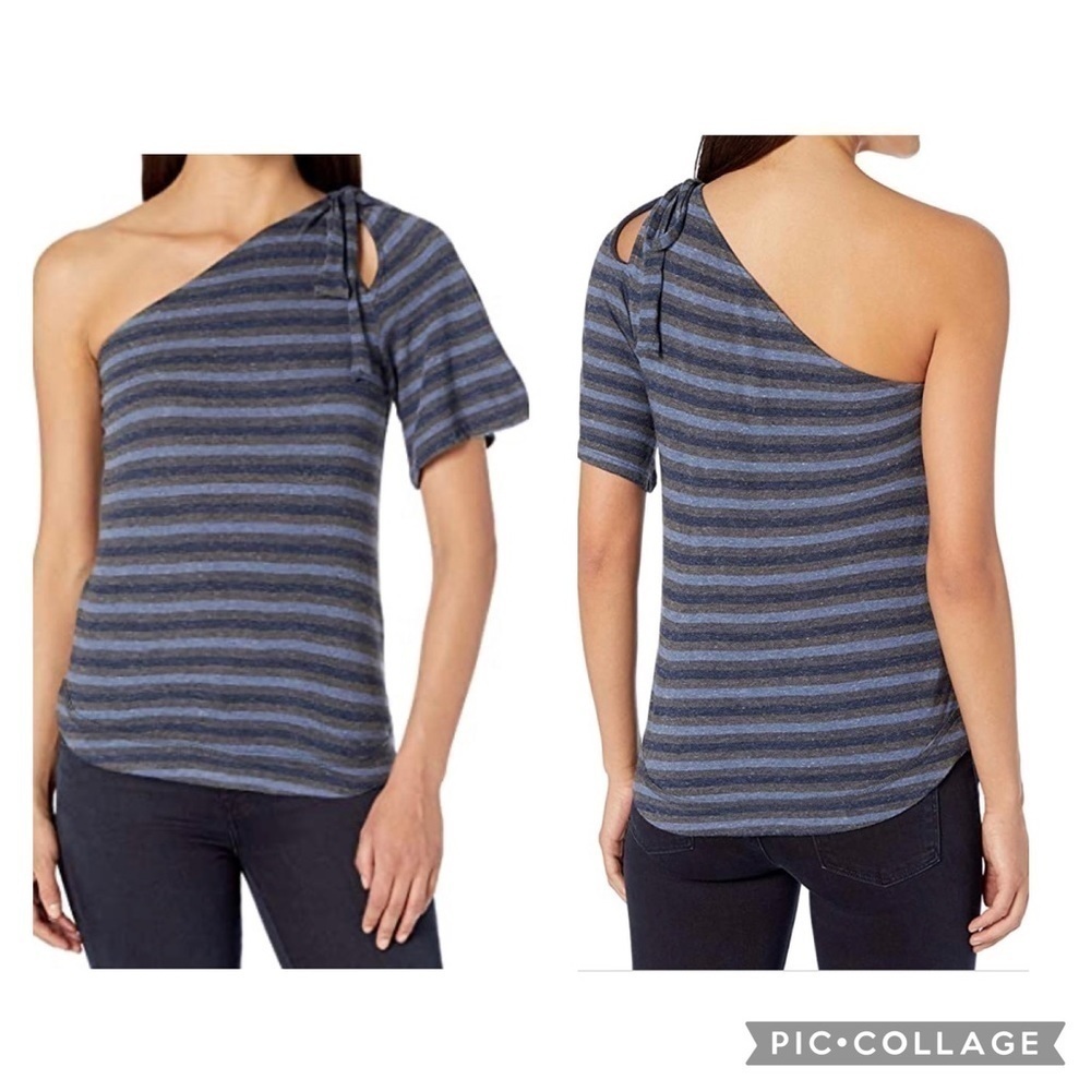 🍀LUCKY BRAND Women’s Blue Striped One Shoulder Top